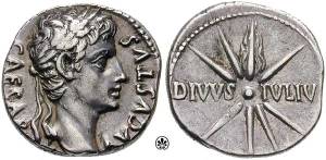 This Roman currency minted ca. 18 B.C. shows an image of Caesar with the Latin inscription "divi filius" or "Son of God."